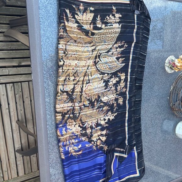 Vintage Valentino 100% Silk Italy Black and Blue Paisley Metallic Striped Scarf - Picture 3 of 10